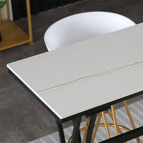 Rectangle Sintered Stone Dining Table Black and Metal Base Bar Table