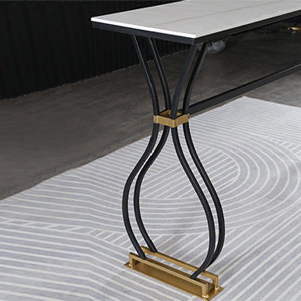 Rectangle Sintered Stone Dining Table Black and Metal Base Bar Table