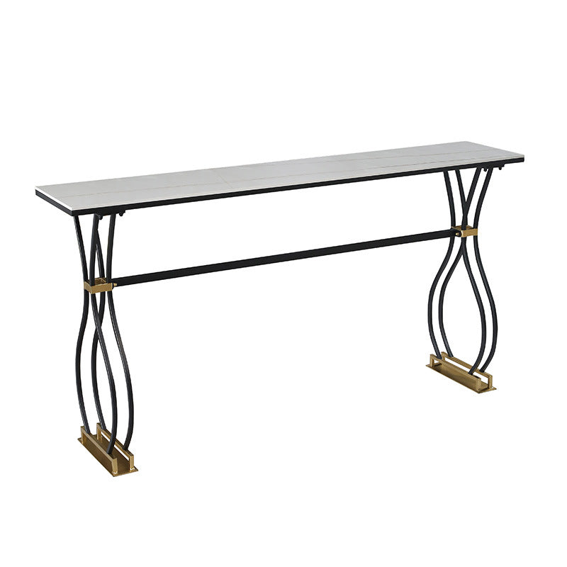 Rectangle Sintered Stone Dining Table Black and Metal Base Bar Table
