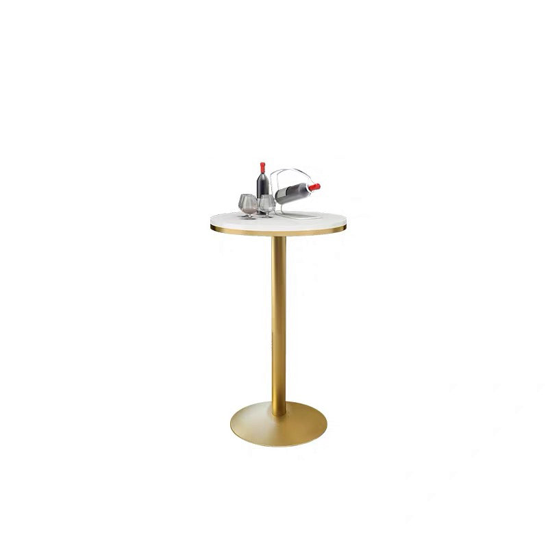 Glam Pedestal Bar Dining Table Faux Marble Cocktail Bar Table with Metal Base