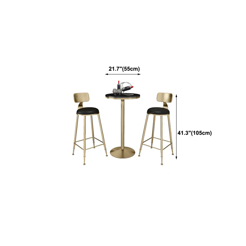 Glam Pedestal Bar Dining Table Faux Marble Cocktail Bar Table with Metal Base