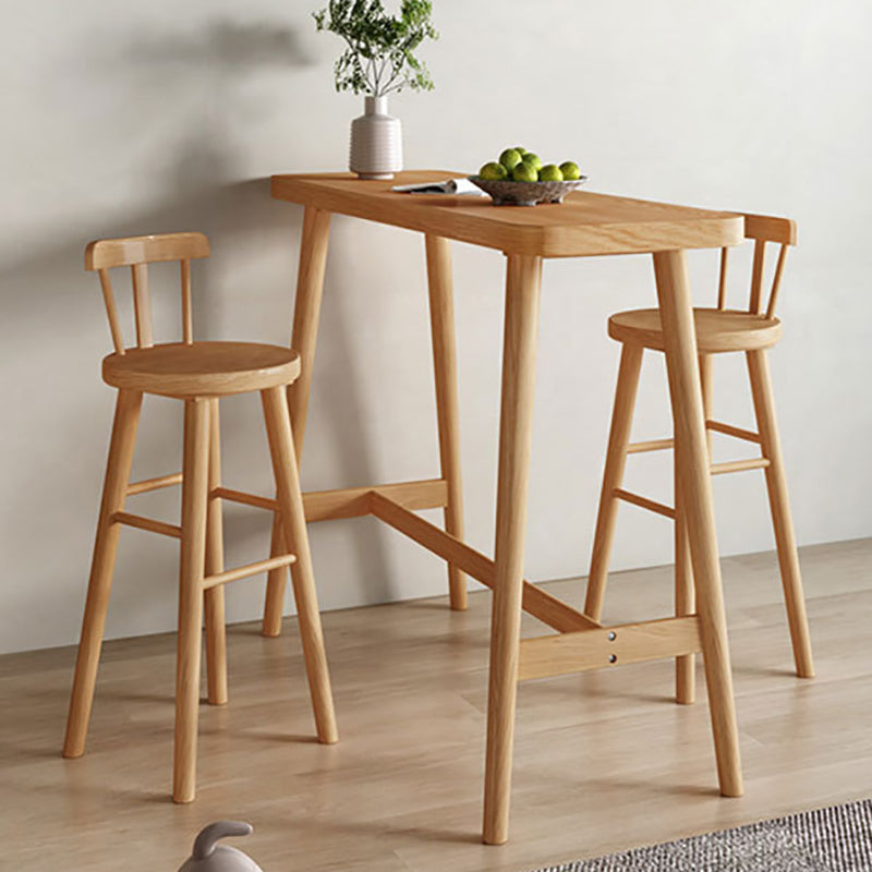 Industrial Natural Bar Table Solid Wood Bar Height Table with Trestle Base