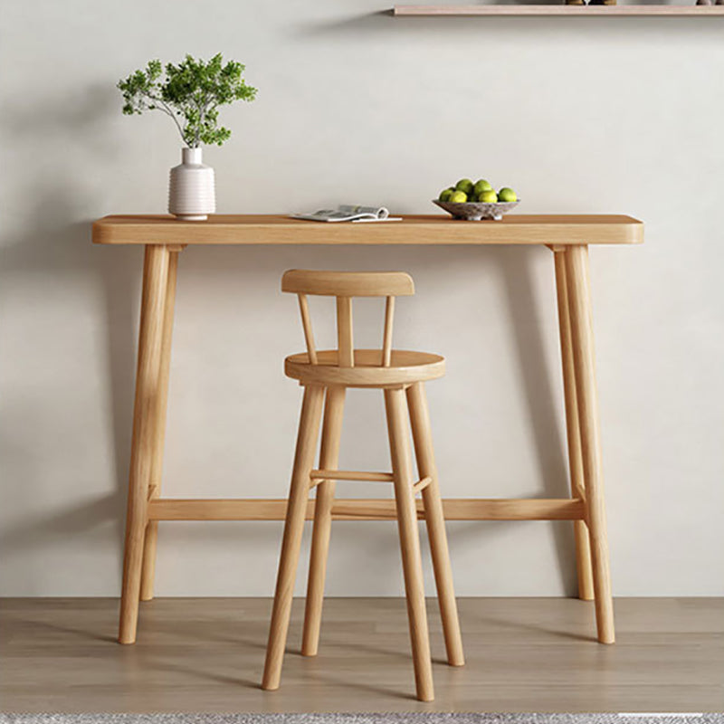 Industrial Natural Bar Table Solid Wood Bar Height Table with Trestle Base
