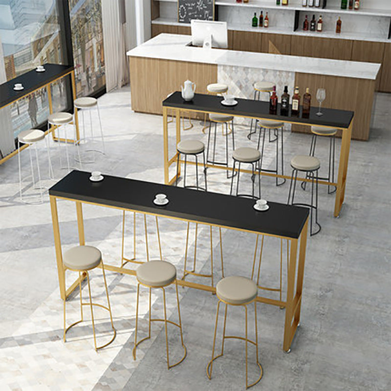 Black Solid Wood Bar Table Gold and Metal Base Bar Table for Kitchen Living Room