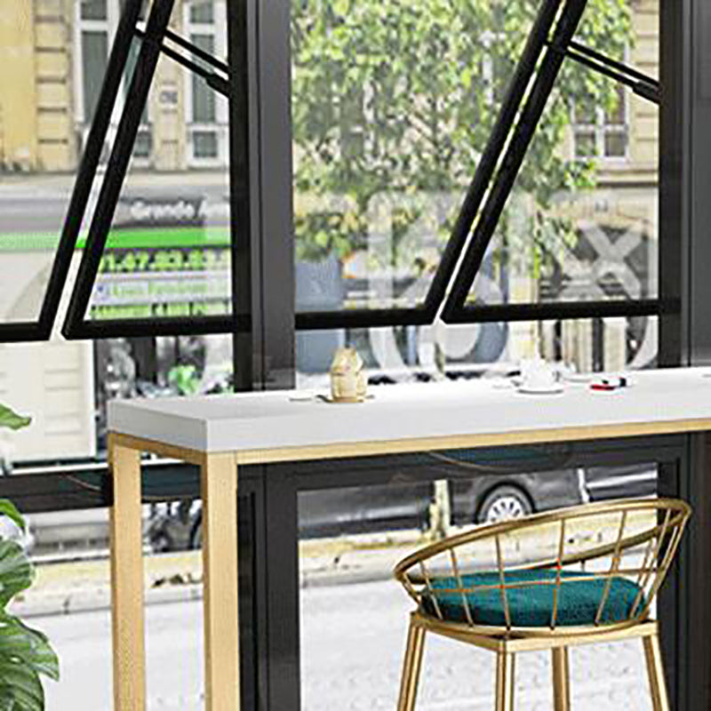 White Solid Wood Bar Table Gold and Metal Base Bar Table for Kitchen Living Room