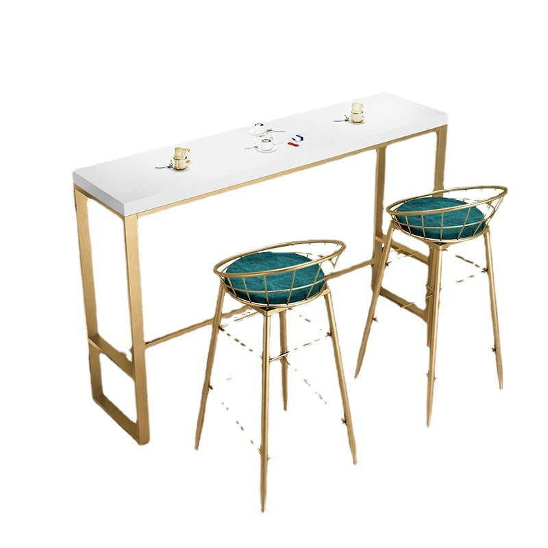 White Solid Wood Bar Table Gold and Metal Base Bar Table for Kitchen Living Room