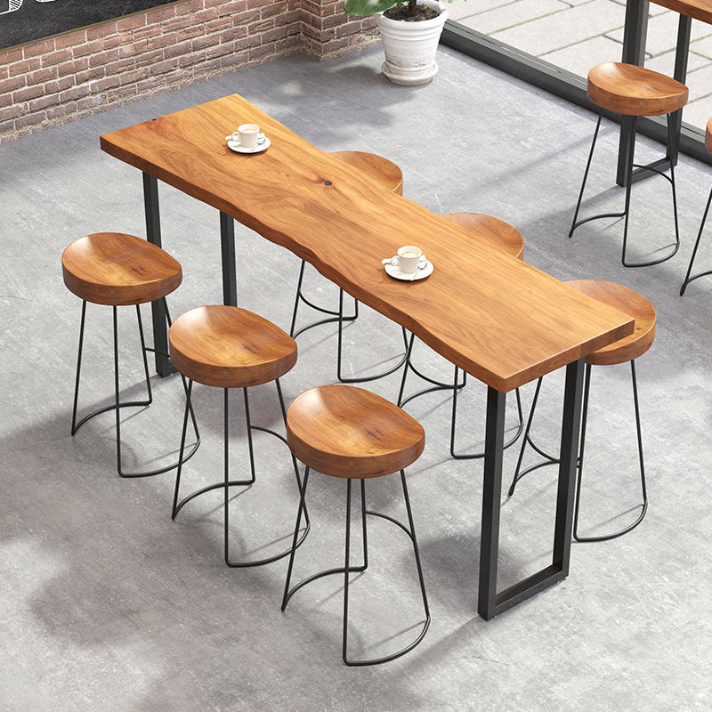 Natural Solid Wood Bar Table Industrial Black and Metal Base Bar Table