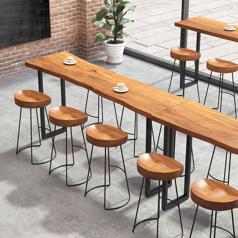 Natural Solid Wood Bar Table Industrial Black and Metal Base Bar Table