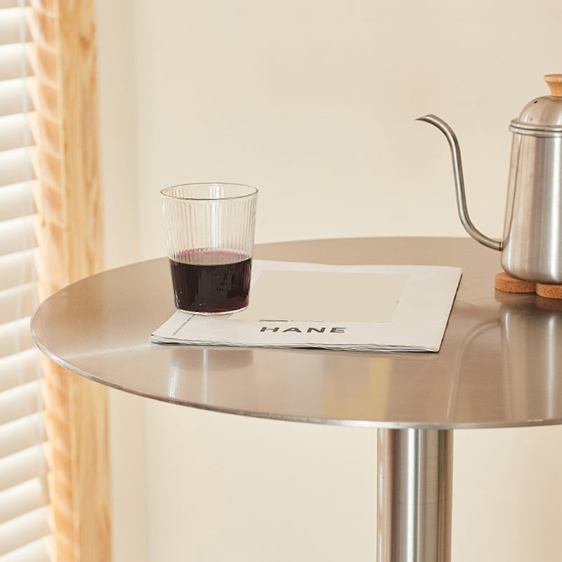 Stainless Steel Round Bar Dining Table Outdoor-Indoor Pedestal Bar Table