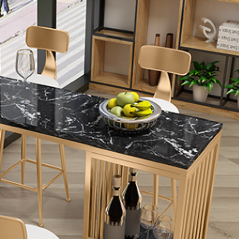 Faux Marble Pub Table 2-shelf Rectangle Cocktail Bar Table with Metal Base