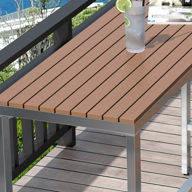 Industrial Metal and Wood Bar Table Outdoor Rectangle Bar Table with Trestle Base