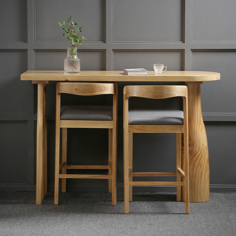 Freeform Double Pedestal Bar Table Natural Solid Wood Bar Stool Table for Dining Room