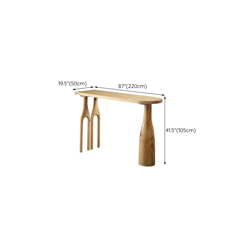 Freeform Double Pedestal Bar Table Natural Solid Wood Bar Stool Table for Dining Room