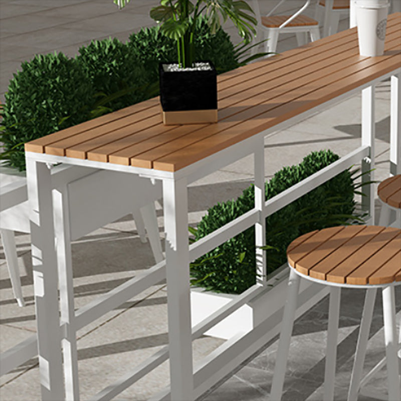 Contemporary Bar Table in Metal and Wood Trestle Base Outdoor Bar Height Table