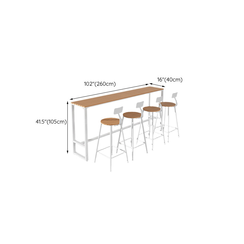 Contemporary Bar Table in Metal and Wood Trestle Base Outdoor Bar Height Table