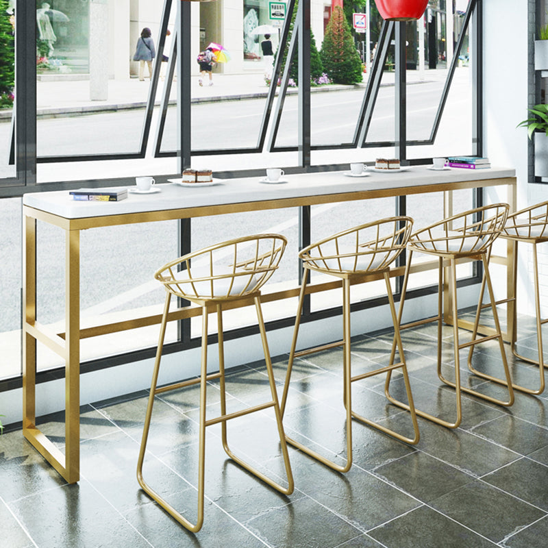 Glam Iron Base Bar Table Indoor Solid Wood Bar Table for Dining Room