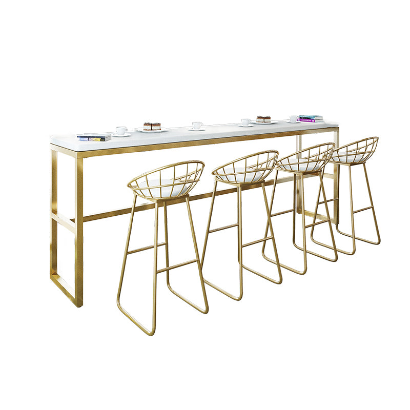 Glam Iron Base Bar Table Indoor Solid Wood Bar Table for Dining Room