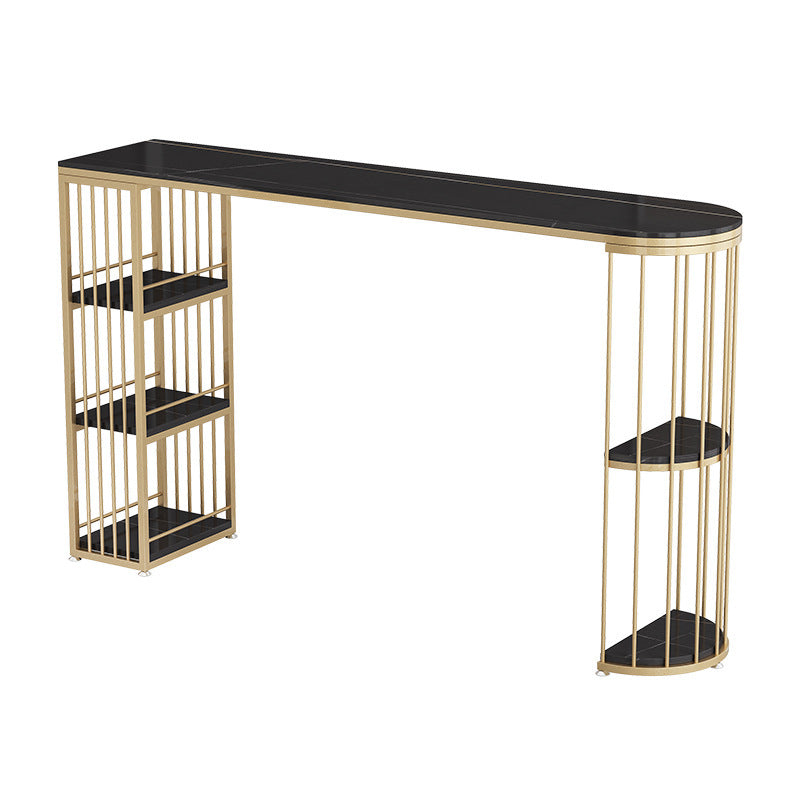 Stone Bar Table Modern Dining Table with Storage Shelves for Kitchen Living Room