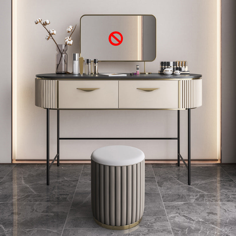 2 Storage Drawers Dresser with Mirror & Padded Stool Contemporary Stone Top Vanity