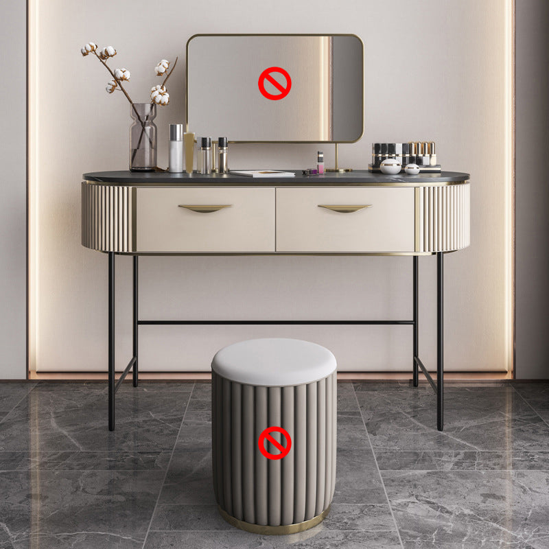 2 Storage Drawers Dresser with Mirror & Padded Stool Contemporary Stone Top Vanity