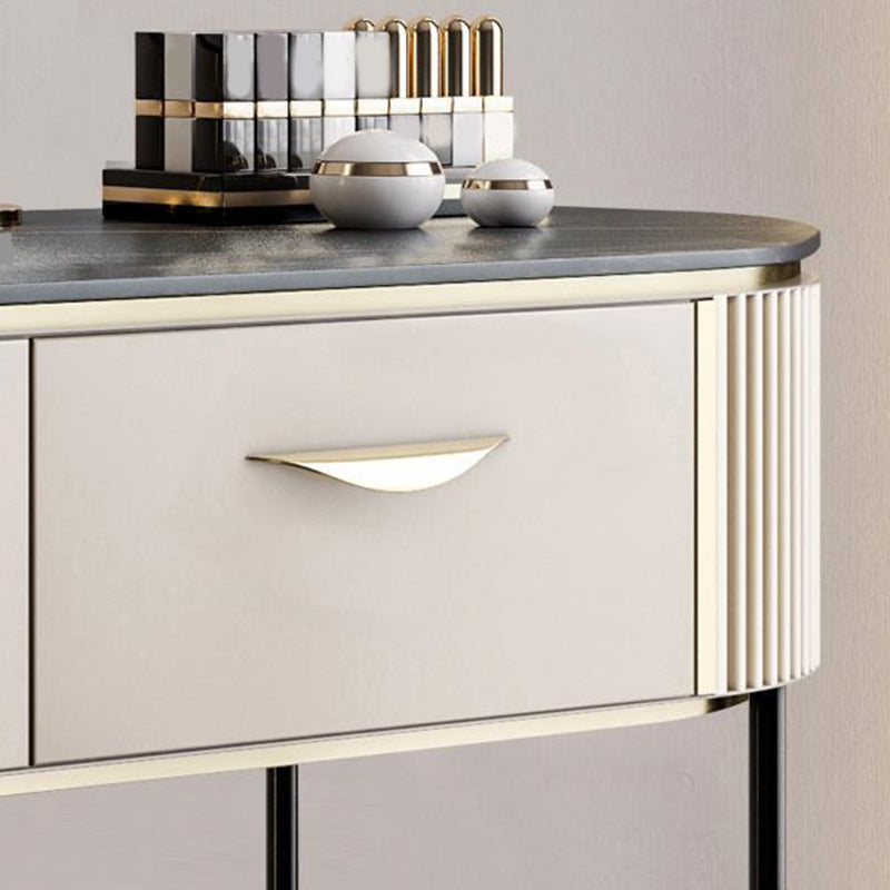 2 Storage Drawers Dresser with Mirror & Padded Stool Contemporary Stone Top Vanity