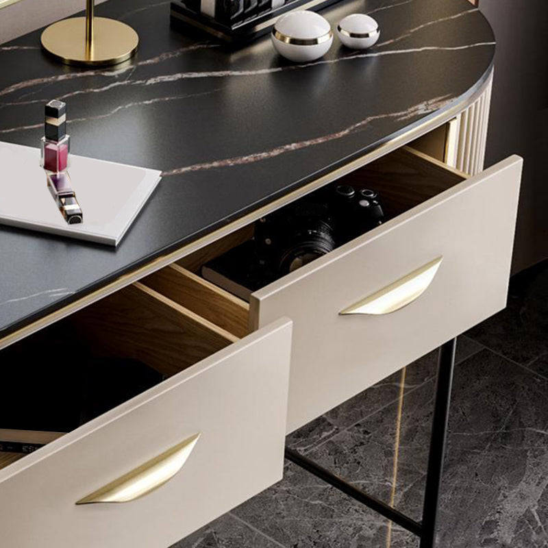 2 Storage Drawers Dresser with Mirror & Padded Stool Contemporary Stone Top Vanity