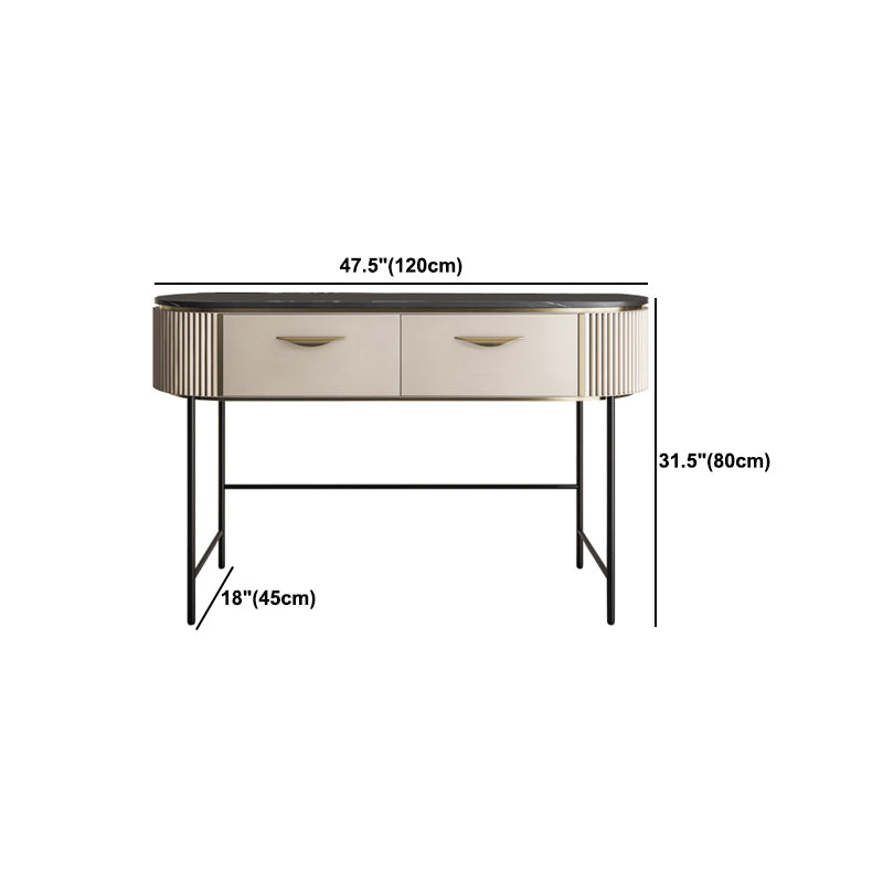 2 Storage Drawers Dresser with Mirror & Padded Stool Contemporary Stone Top Vanity