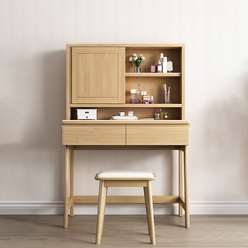 Nordic Mirrored Vanity Solid Wood Makeup Dressing Table Stool Set