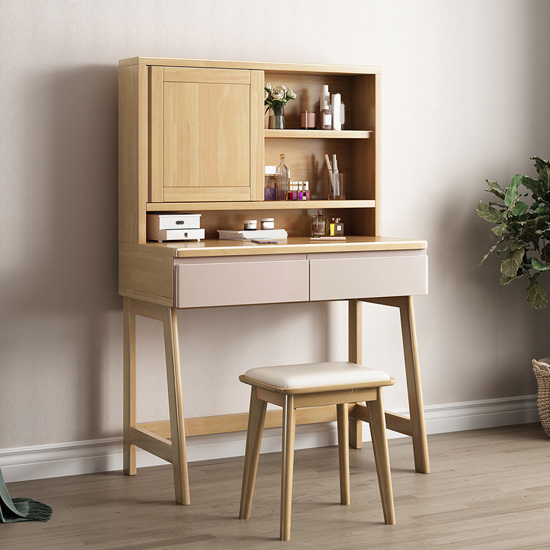 Nordic Mirrored Vanity Solid Wood Makeup Dressing Table Stool Set