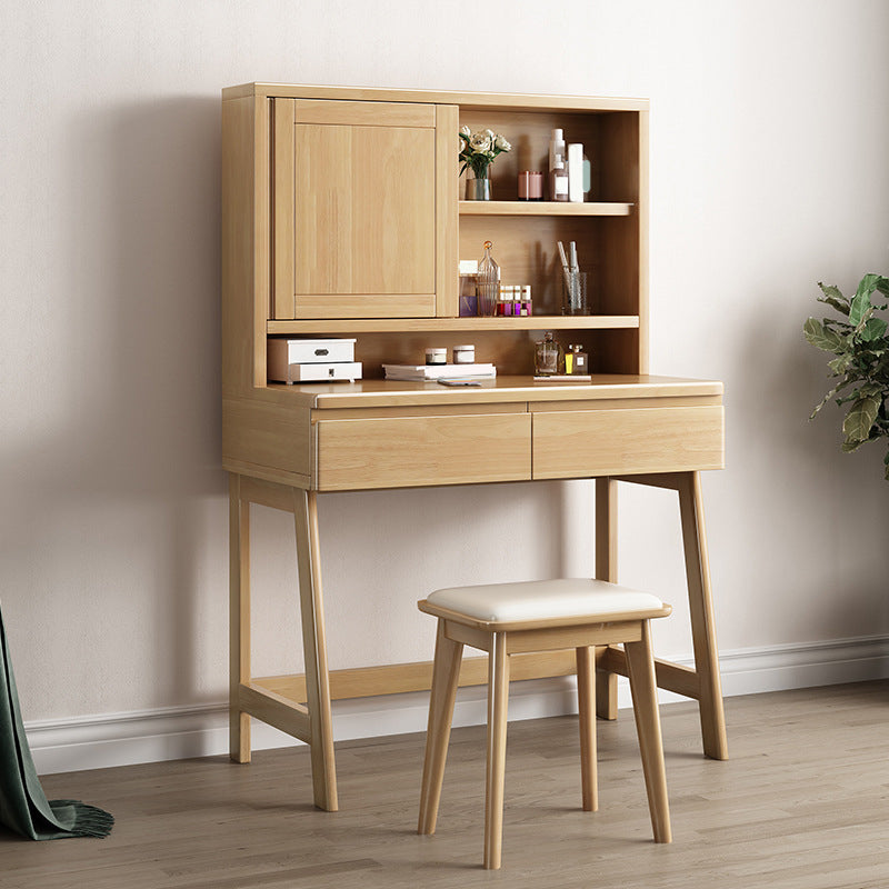 Nordic Mirrored Vanity Solid Wood Makeup Dressing Table Stool Set