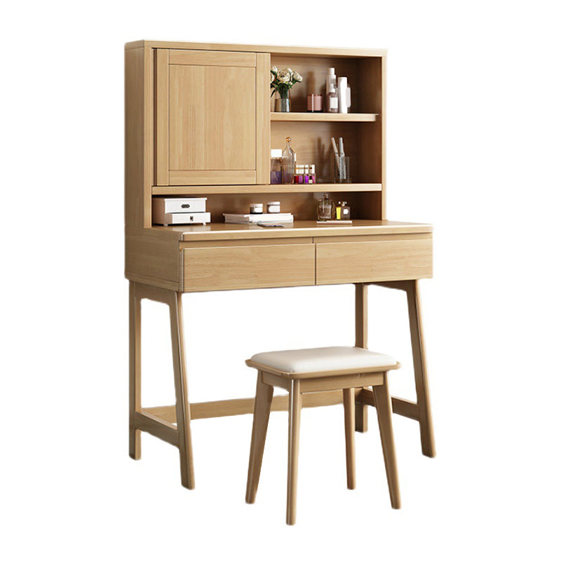 Nordic Mirrored Vanity Solid Wood Makeup Dressing Table Stool Set