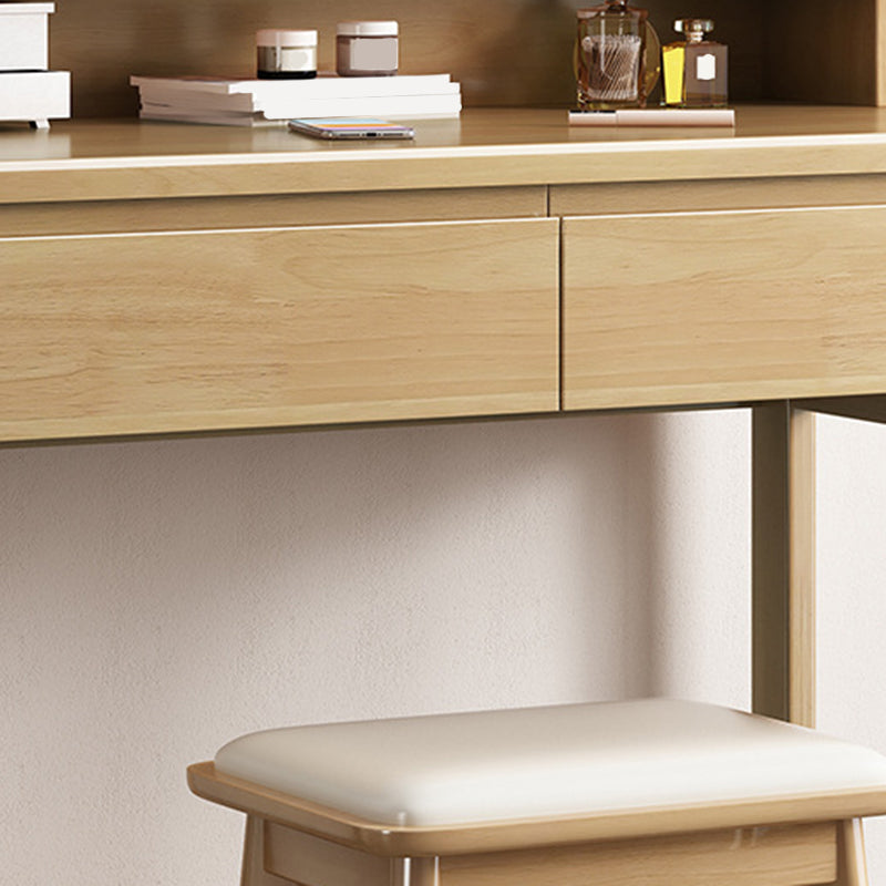 Nordic Mirrored Vanity Solid Wood Makeup Dressing Table Stool Set
