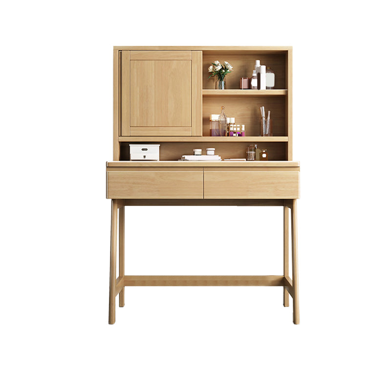 Nordic Mirrored Vanity Solid Wood Makeup Dressing Table Stool Set