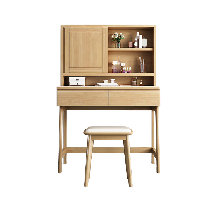 Nordic Mirrored Vanity Solid Wood Makeup Dressing Table Stool Set