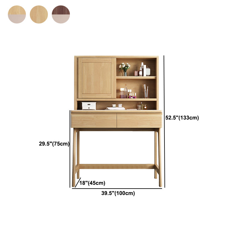 Nordic Mirrored Vanity Solid Wood Makeup Dressing Table Stool Set