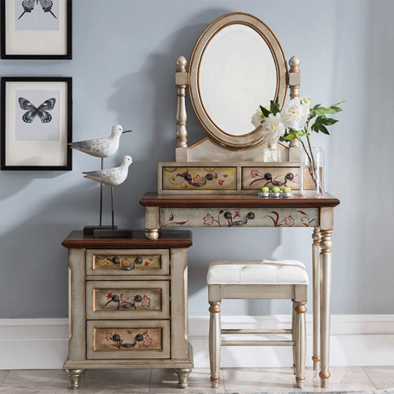 Victorian Vanity Set Solid Wood Drawers Included Makeup Dressing Table With Mirror & Stool