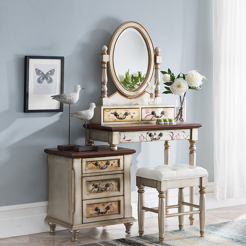 Victorian Vanity Set Solid Wood Drawers Included Makeup Dressing Table With Mirror & Stool