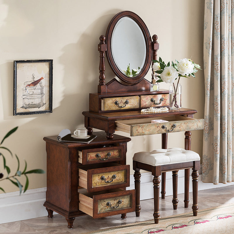 Victorian Vanity Set Solid Wood Drawers Included Makeup Dressing Table With Mirror & Stool