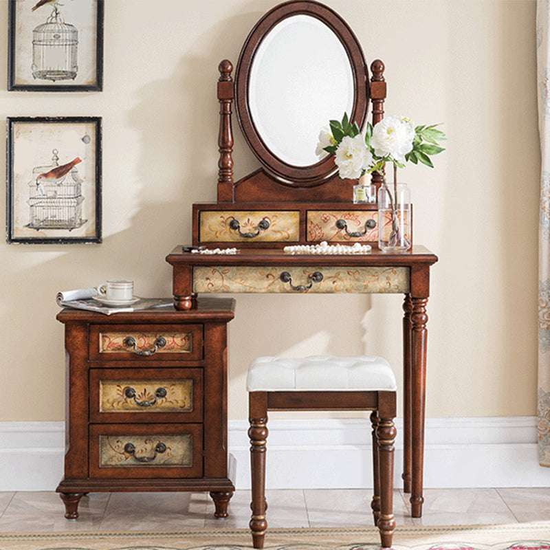 Victorian Vanity Set Solid Wood Drawers Included Makeup Dressing Table With Mirror & Stool