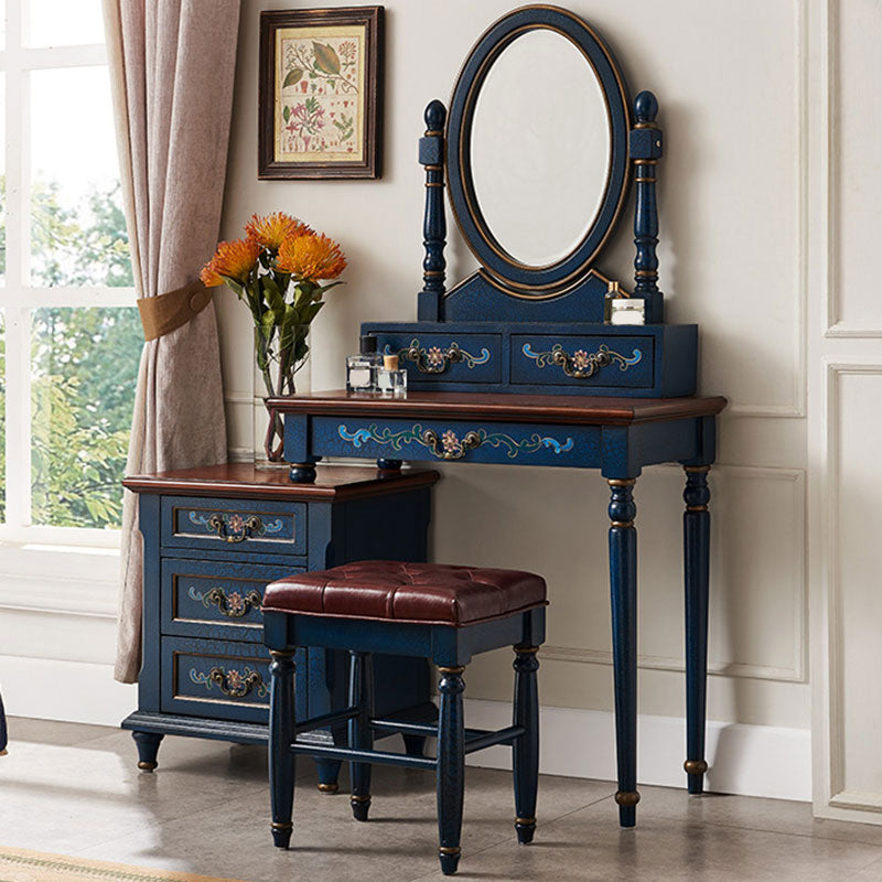 Victorian Vanity Set Solid Wood Drawers Included Makeup Dressing Table With Mirror & Stool