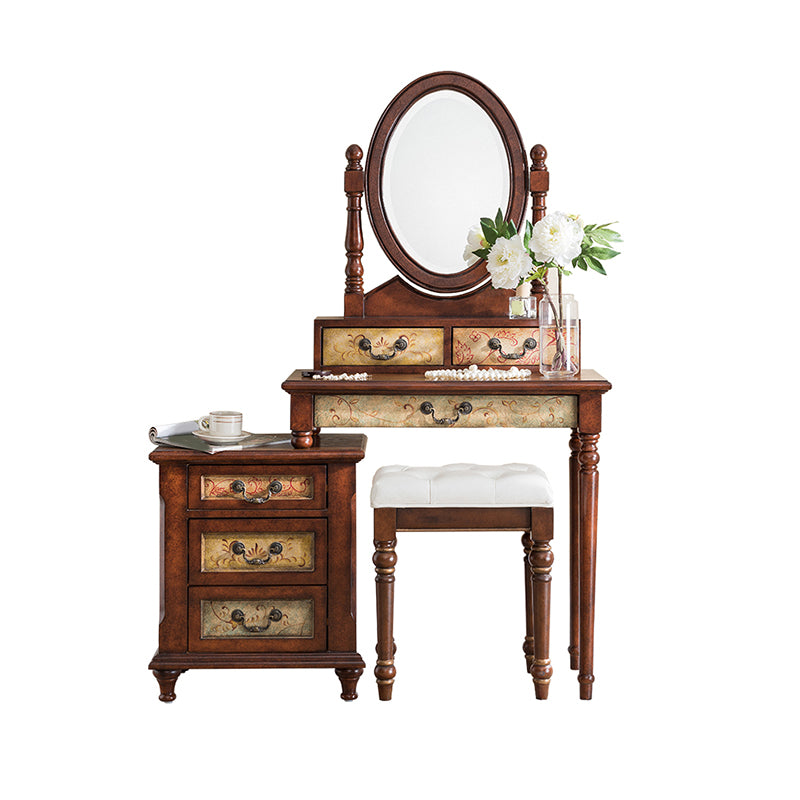Victorian Vanity Set Solid Wood Drawers Included Makeup Dressing Table With Mirror & Stool