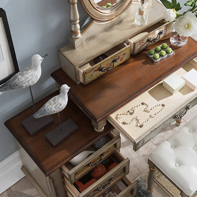 Victorian Vanity Set Solid Wood Drawers Included Makeup Dressing Table With Mirror & Stool