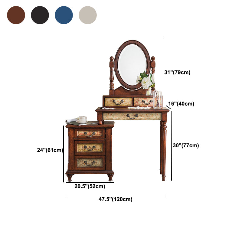 Victorian Vanity Set Solid Wood Drawers Included Makeup Dressing Table With Mirror & Stool