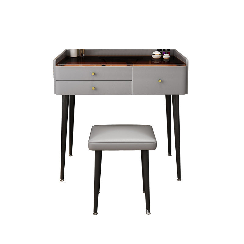 2 Pieces Vanity Set Glass Top Make-up Vanity Table Set in Gray