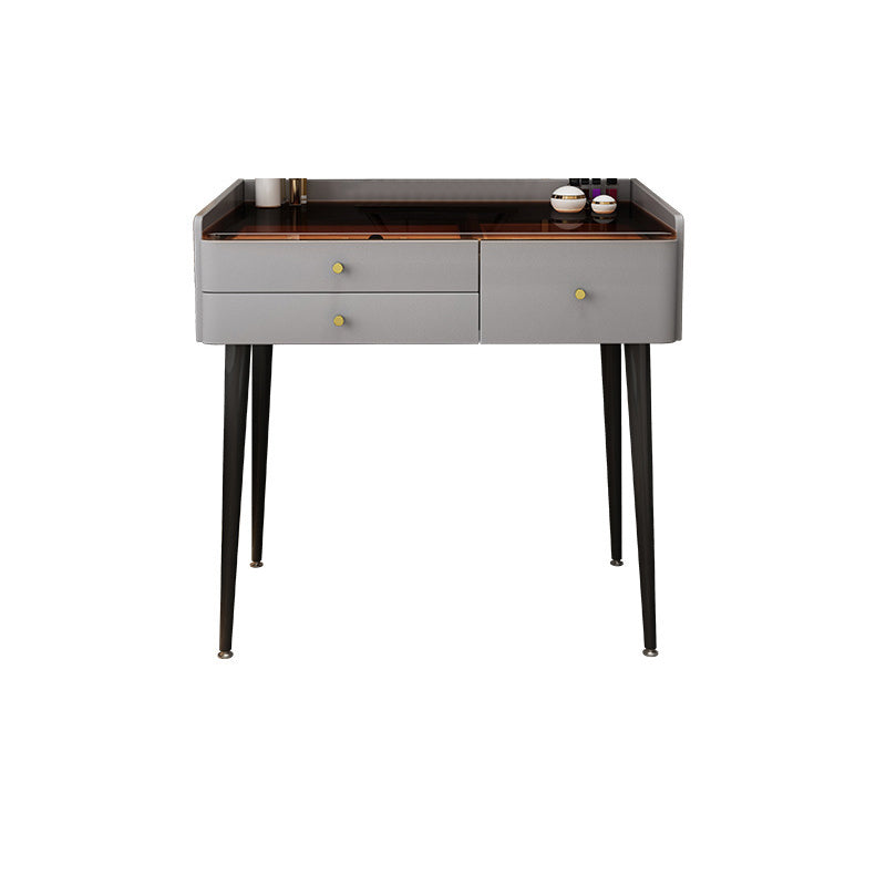 2 Pieces Vanity Set Glass Top Make-up Vanity Table Set in Gray