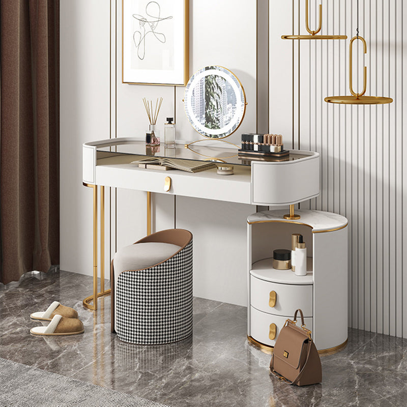 Contemporary 3 Drawer Vanity Dressing Table Glass Top Makeup Vanity Desk