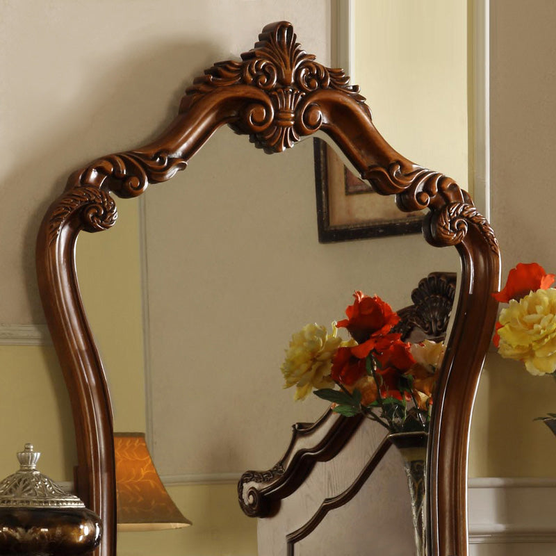 5-Drawer Solid Wood Vanity Makeup Dressing Table with Mirror & Stool in Brown