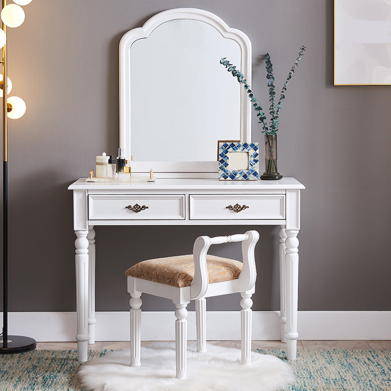 29.9" High 2-Drawer Vanity Makeup Table Set Victorian Wood Dresser in White