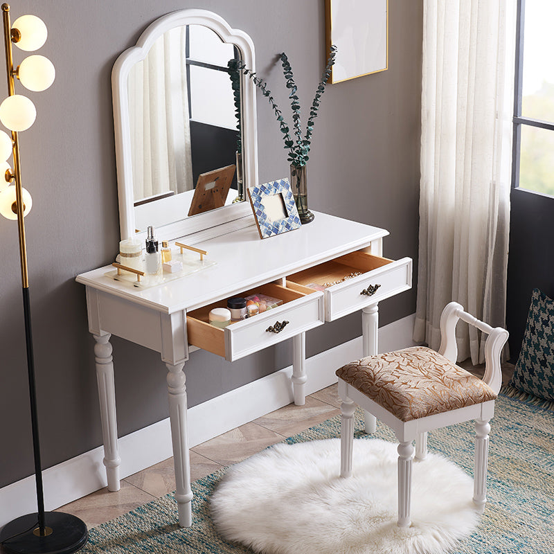 29.9" High 2-Drawer Vanity Makeup Table Set Victorian Wood Dresser in White