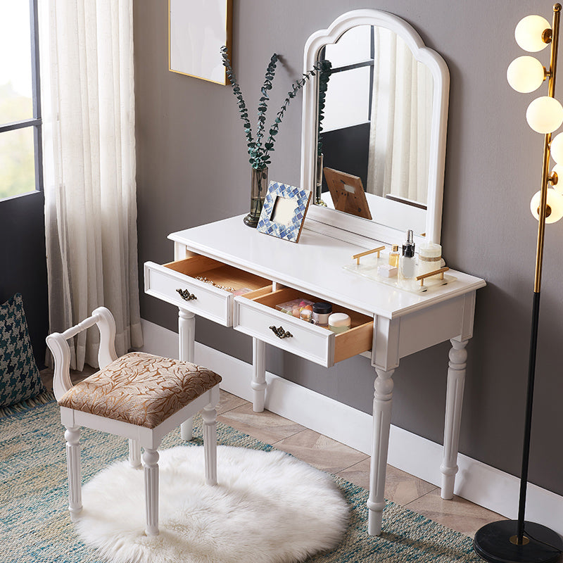 29.9" High 2-Drawer Vanity Makeup Table Set Victorian Wood Dresser in White